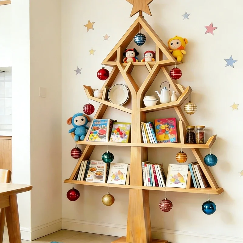 

Creative tree-shaped solid wood bookshelf Christmas bookshelf Shelf Living room wall storage shelf Home bookcase display shelf