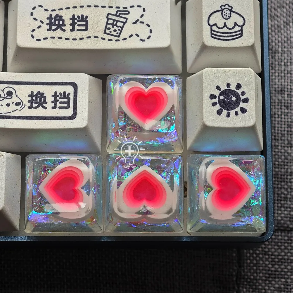 Frozen love Resin Keycap Set (4-Piece) - SA 1U Height, Cross Stem, RGB Backlit for WASD/Arrow Keys - DIY Mechanical Keyboard Art