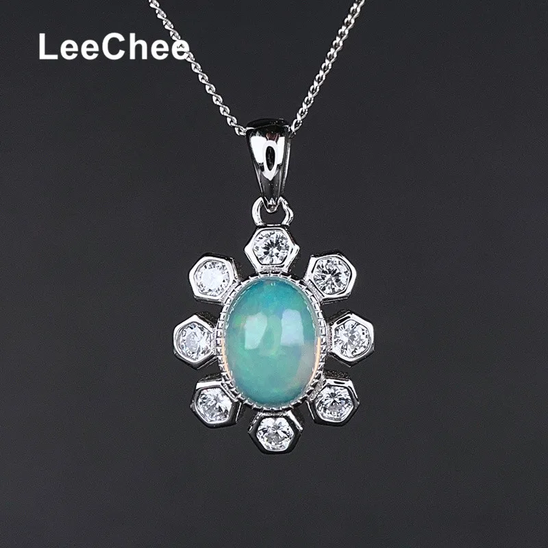 6*8MM 100% Natural Opal Pendant Real 925 Sterling Silver Necklace for Women Birthday Party Gift Colorful Gemstone Fine Jewelry