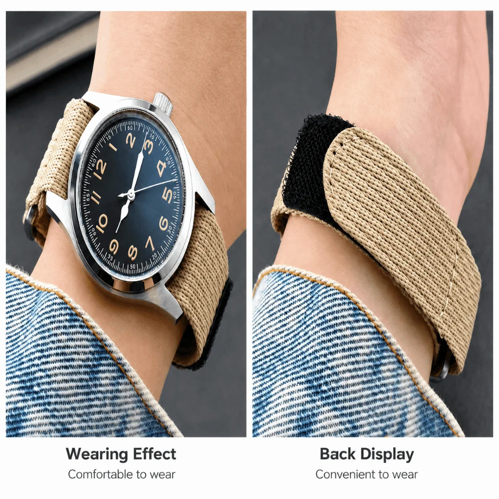 20mm 22mm Universal Nylon Watch Strap Quick Slip Through Nylon Hook Loop Watch Band Adjustable Hook Loop Fastener