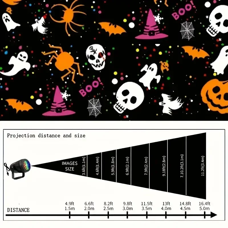 1 Pack Halloween LED Projector Light with 16 Patterns USB Powered Dynamic Skull and Pumpkin Design for Indoor Party Decor