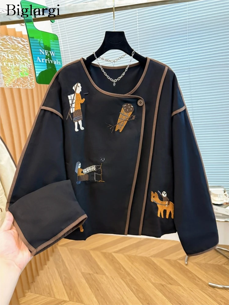 

Осеннее пальто большого размера, женские куртки с цветочным принтом и вышивкой, модные нерегулярные лоскутные женские куртки, повседневные свободные женские пальто