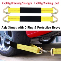 2PCS 90x5cm Car Axle Straps with D-Ring and Protective Sleeve  for Securing Car Transport Axle Tie Down Straps 4500 Kg Breaking