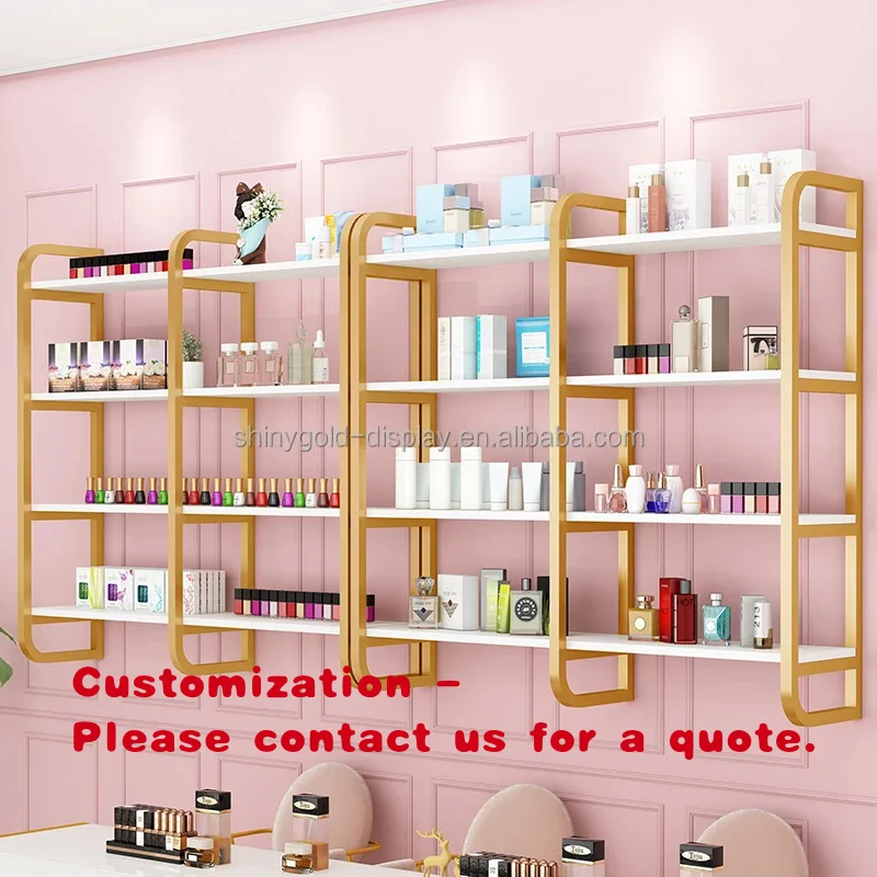 custom.New Designs Lip Gloss Perfume Makeup Display Shelves Cabinet Stainless Steels Gold Cosmetic Display Stand Cosmetics