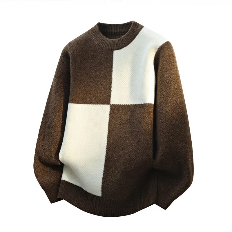 

Новинка 2025 года, мужской пуловер контрастного цвета, вязаный свитер, осенний теплый удобный кардиган большого размера разных размеров