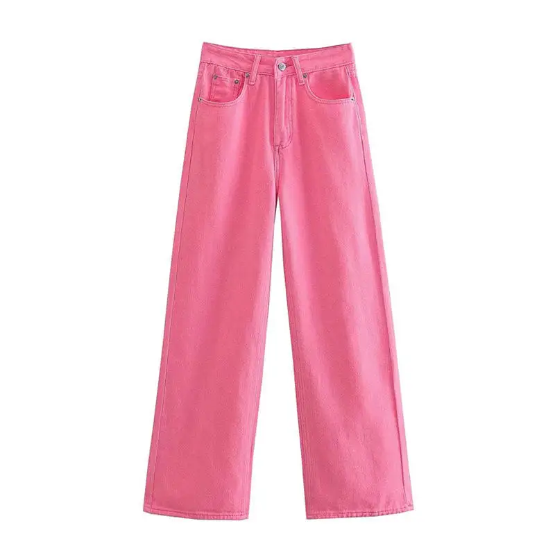 

Pink High Waist Straight Leg Jeans Women's Fashion Casual Summer New plus Size MM Long Pants Slimming Effect Wide Leg Trousers