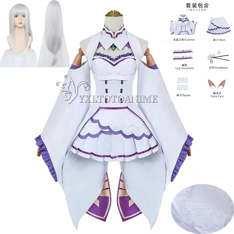 

Anime Re Zero Kara Hajimeru Isekai Seikatsu Emilia Cosplay Costumes Women Dress With Headdress For Halloween Party Lolita Cos