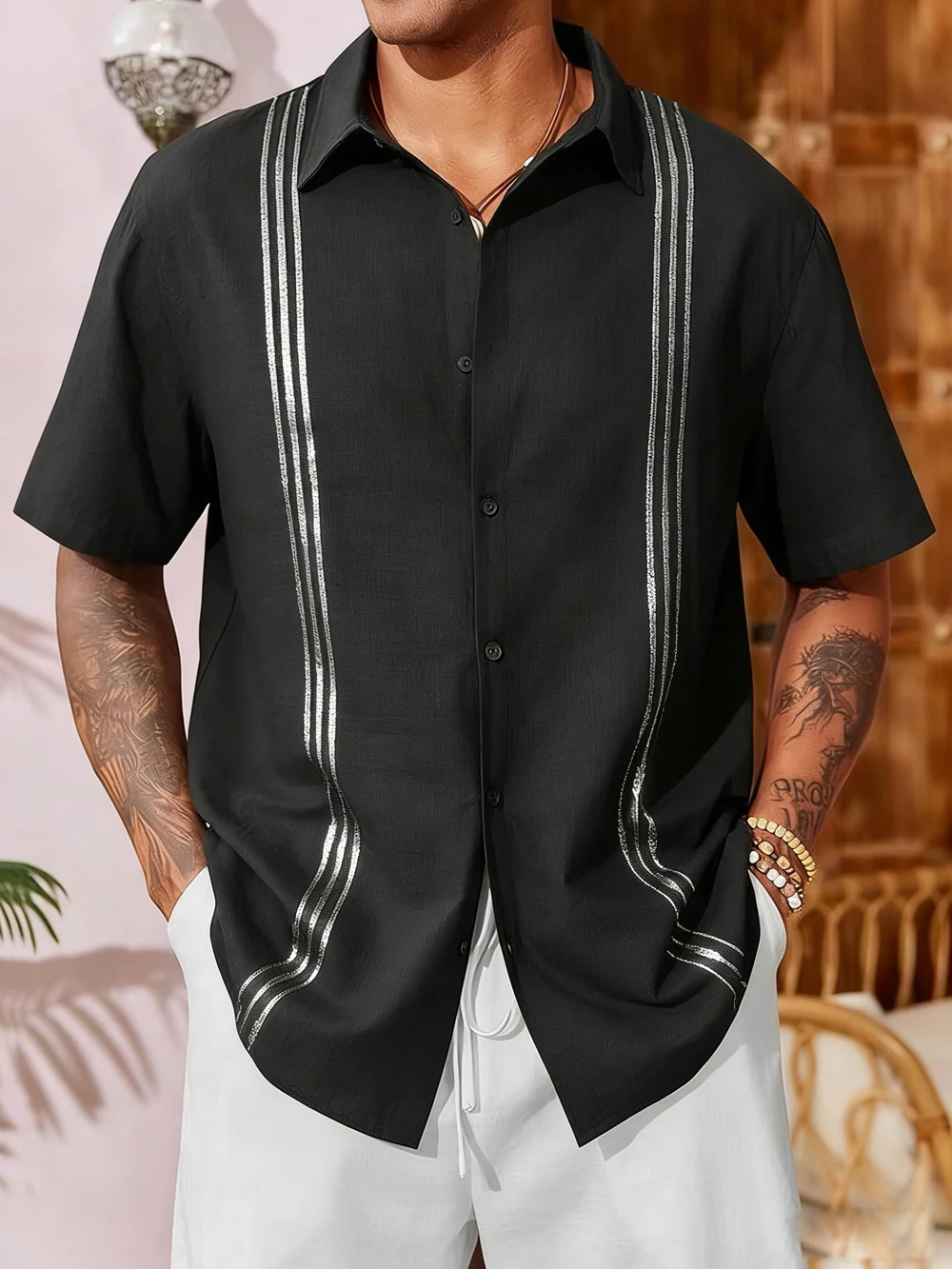 2026 Men's Retro Shirt Khaki Natural Texture 3D Printed Shirt Outdoor Casual Outdoor Men's Top