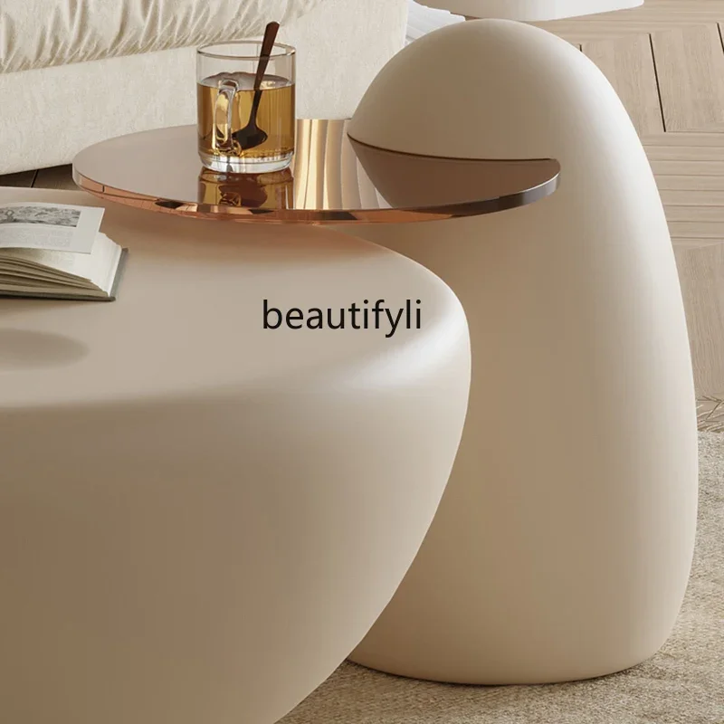 S كريم نمط القط باو الحديثة الحد الأدنى غرفة المعيشة المنزل شقة صغيرة مستديرة الحجم طاولة شاي مستديرة مزيج الأثاث #5