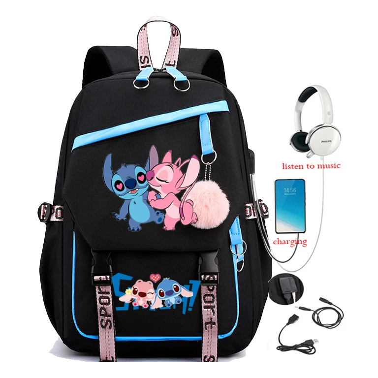 Lilo & Stitch-mochila escolar con múltiples bolsillos para hombre y mujer, bolso escolar Simple de ocio con hebilla de inserción, mochila de viaje