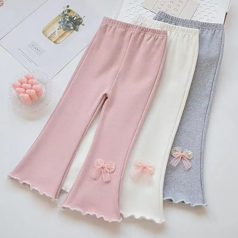 

Spring Toddler Girls Fashion Bell Bottom Trousers Stylish Princess Style Casual Long Pants For Kids for 90-140cm