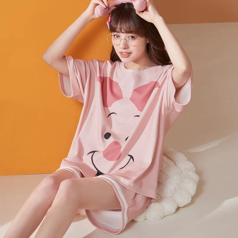 New Cotton Cute Cartoon Pyjamas Set Women Pajamas Plaid Sleepwear Short Nightwear Sleeve Homewear Fashion Summer homewear suits