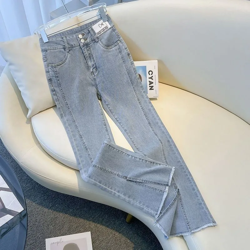 Jeans micro svasati a vita alta da donna Primavera Estate 2024 Nuovo elastico dimagrante Split Bell Bot Cotton Denim Ci Sle