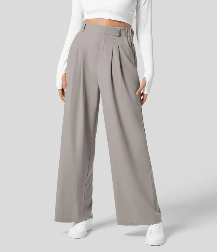 Damenhose, karierte, figurbetonte Hose mit weitem Bein und Taschen, hochtaillierte, lässige, figurbetonte Hose mit weitem Bein für Damen. – Detail 24