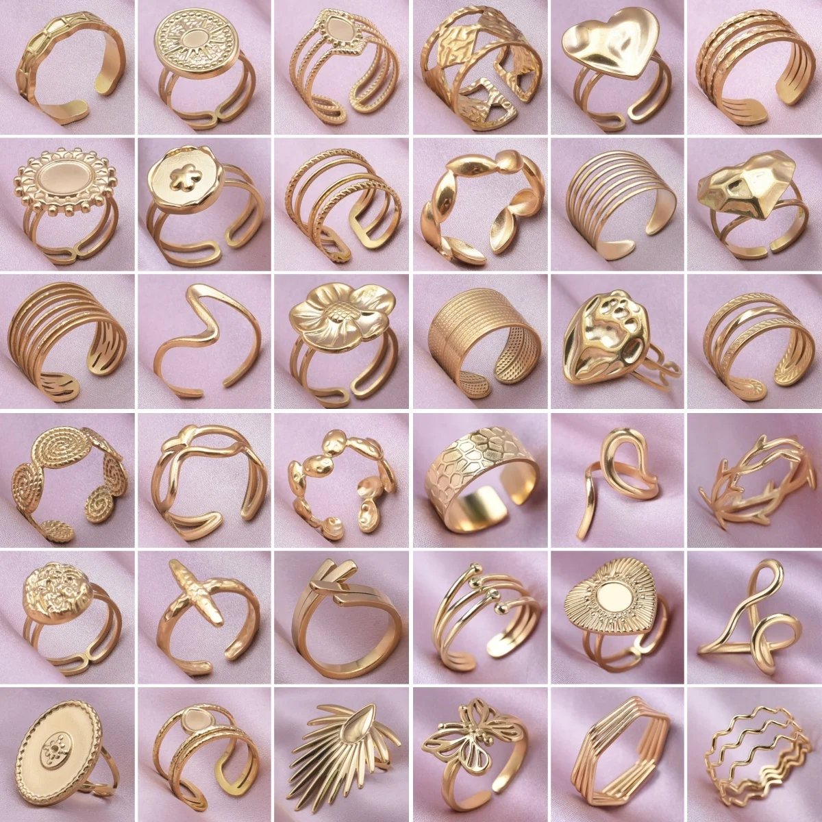 

Fashion 6pcs/lot Real Gold Plated Stainless Steel Rings Flower Heart Love Cross Shaped Rings Women Men Jewelry Charms Accessory
