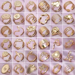 Fashion 6pcs/lot Real Gold Plated Stainless Steel Rings Flower Heart Love Cross Shaped Rings Women Men Jewelry Charms Accessory