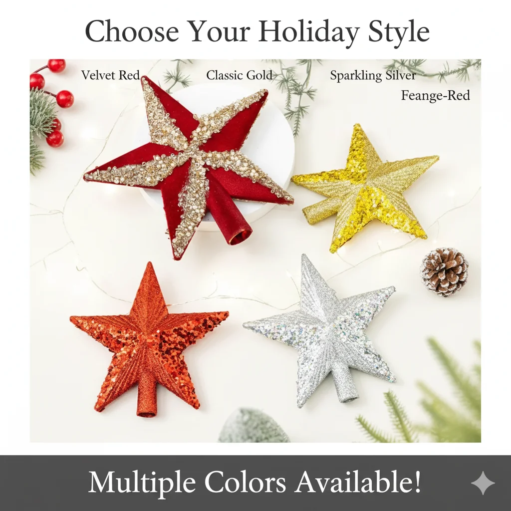 

Red And Gold Christmas Tree Star Topper Sparkling Glitter Ornament For Holiday Decoration Winter Party