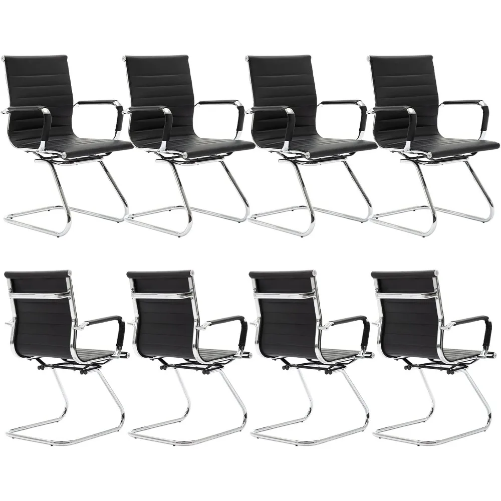 

Office Chairs Set of 8,Mid Back PU Leather Metal Leg Sled Base,Conference Reception Room Chairs with Arms (Black, 8 PCS)