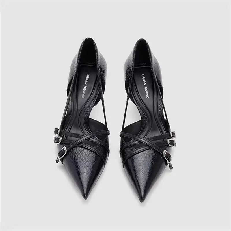 2025 Tacones altos, sandalias, hebillas de cinturón resistentes al desgaste, nuevos zapatos individuales franceses de moda y elegantes con punta puntiaguda