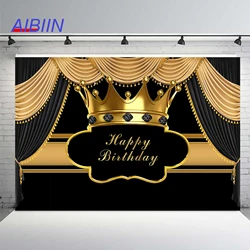 Royal Black or Blue Curtain Birthday Party Backdrop Decor Prince Gold Crown Diamond Photography Background Man Boy Photozone