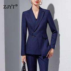 ZJYT Women's Blazer Pants Set Two Piece Suit Autumn Korean Style OL Business Formal Outfit Plus Size Long Sleeve Jacket Trousers