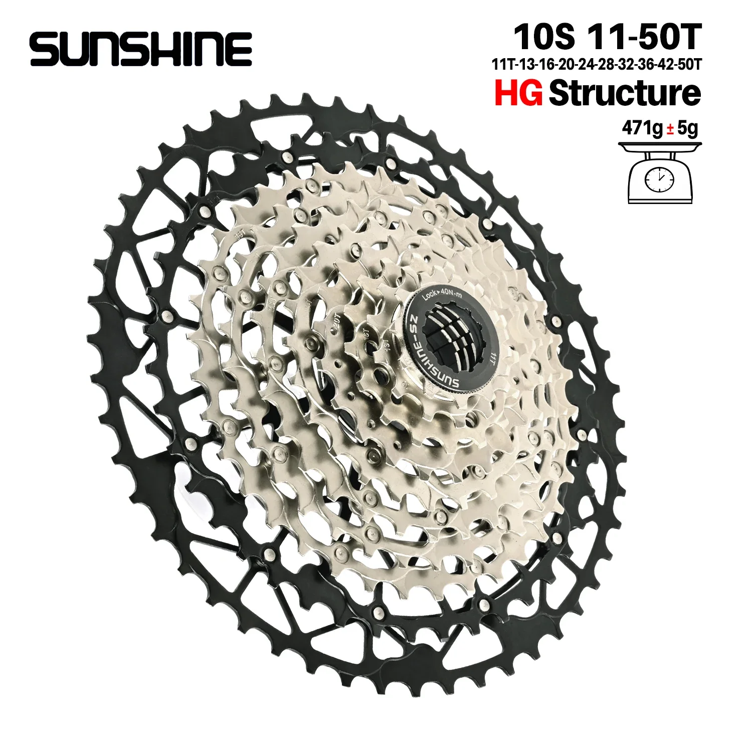 SUNSHINE Ultraleichtes Fahrradkassetten-Freilauf, Kohlenstoffstahl, Material 9/10/11/12/13 Geschwindigkeit, HG-Struktur, Kettenrad für Mountainbike