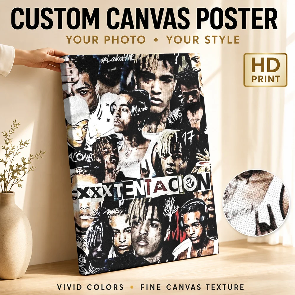 XXXTentacion Portrait Collage Framed Canvas Poster Customized Photo Layered Cutout Images Wall Art For Urban Loft Rap Fan Gift