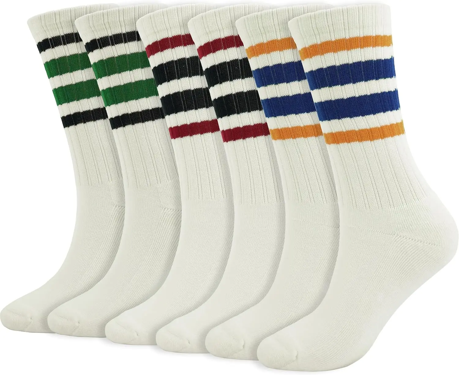 

Striped Crew Socks for Women - Retro Stretchy Cotton Athletic Casual Socks Size 5-10