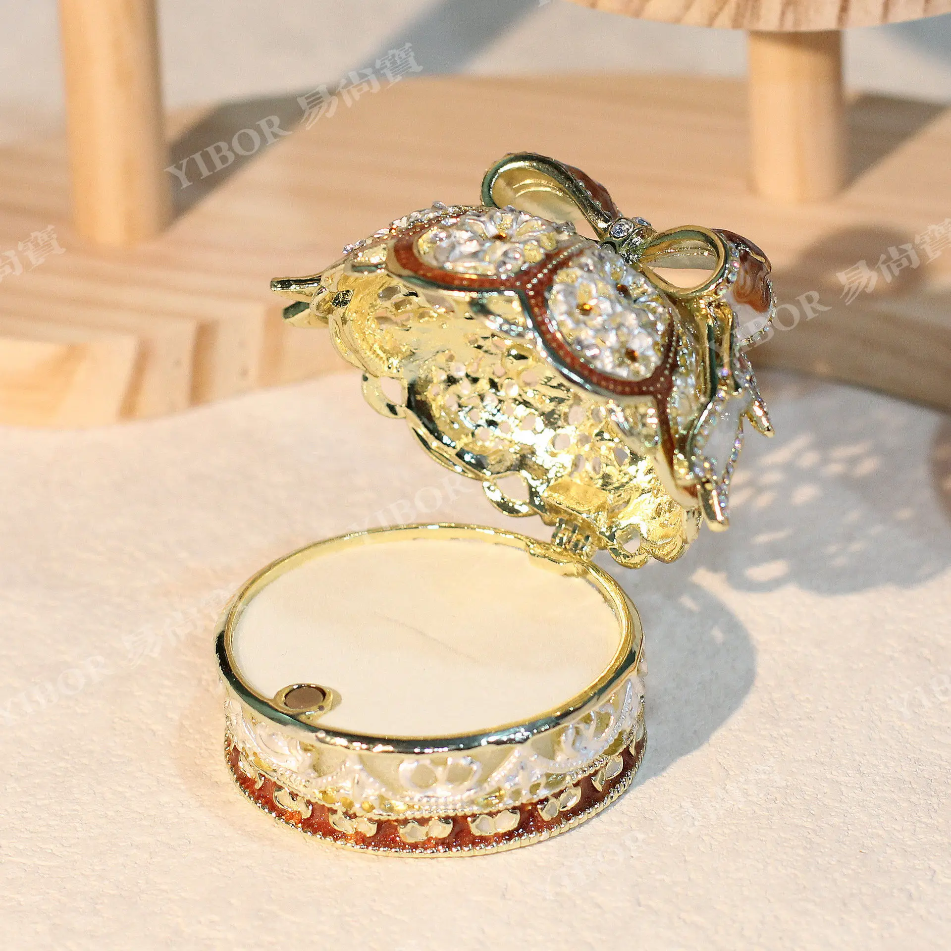 Light Luxury Enamel Rose Jewelry Box, Alloy Handicraft Ring & Earring Storage, Fashionable Home Desktop Decor Organizer