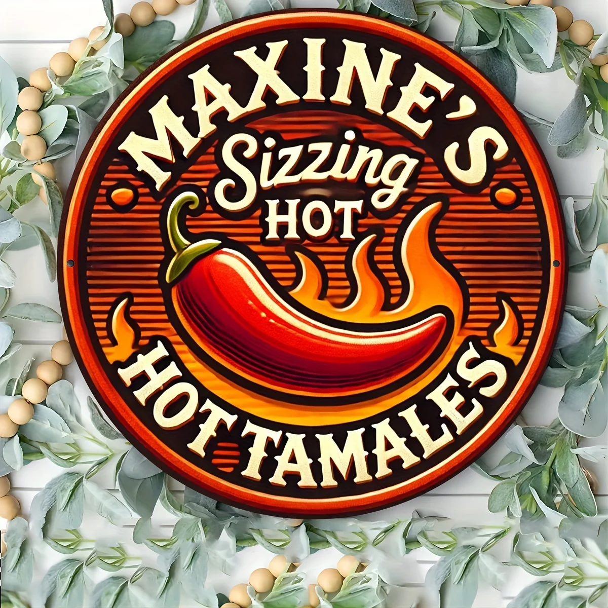 Maxine's Sizzling Hot Tamales Vintage-Metallschild – 1 Stück, 20,3 x 20,3 cm große Aluminium-Wandkunst für Schlafzimmer, Küche, Esszimmer und Bar-Dekoration, Uni