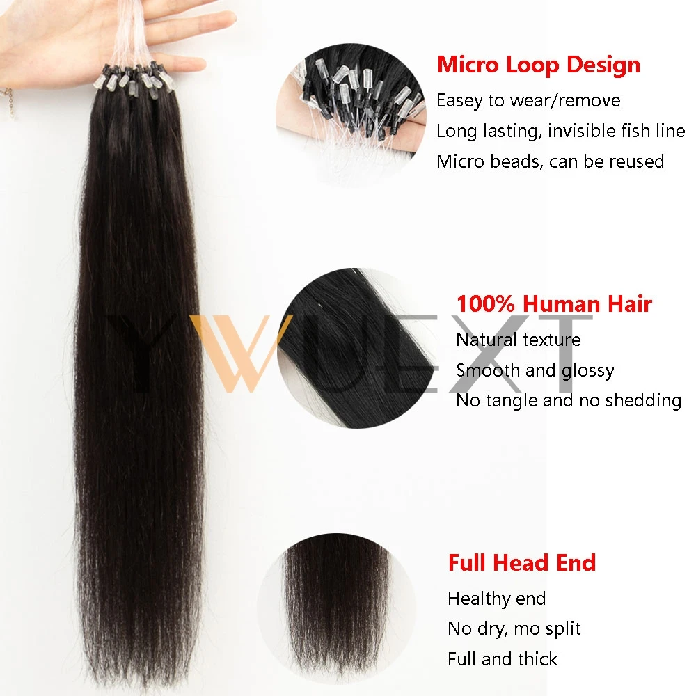 Micro Loop Hair Extensions Real Natural Straight Micro Ring Link Hair 12