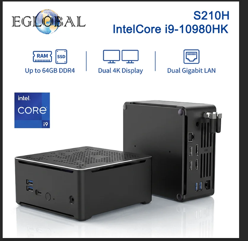 EGLOBAL i9-10980HK Workstation Mini PC(5.3GHz), 64GB ECC RAM 4TB SSD, Dual 4K@60Hz, for Design/Server