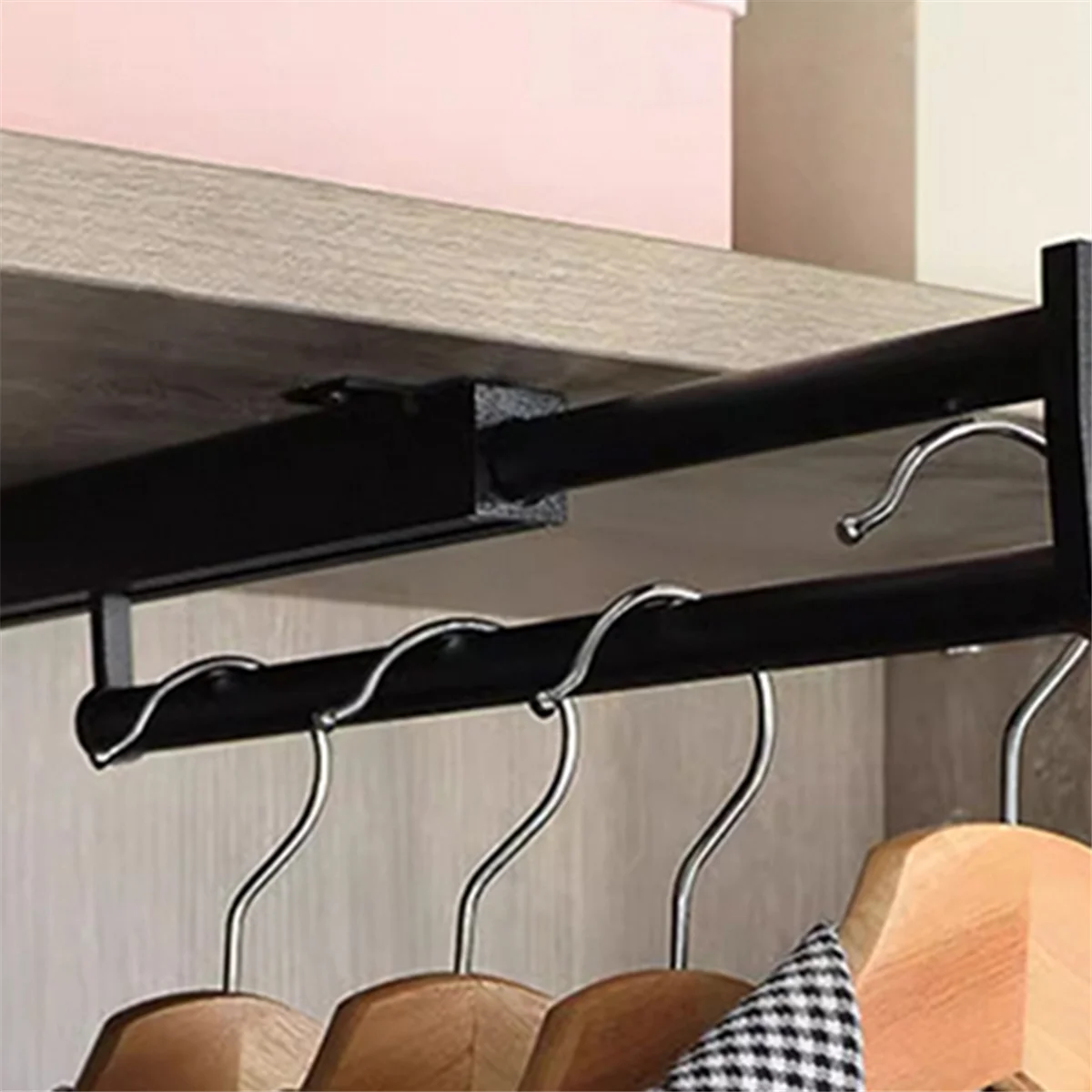 AT53 Varilla telescópica para ropa, armario, estante para pantalones, colgador de barra transversal Vertical extraíble montado en la parte superior