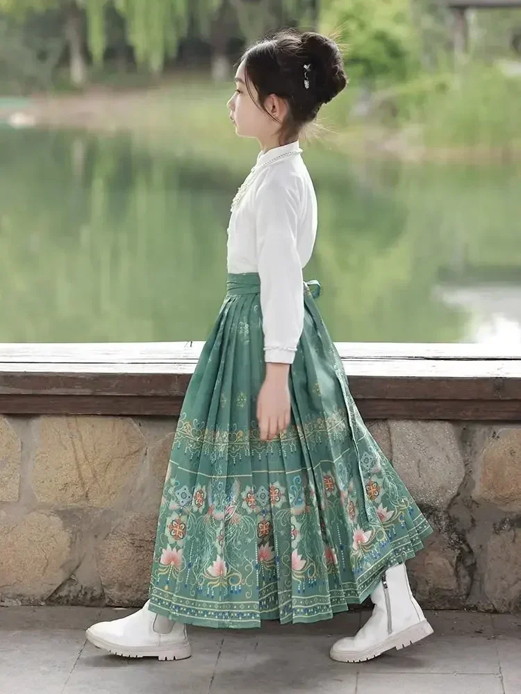 

2024 New Horse Face Skirt Girls Suit Chinese Style Daily Children Hanfu Ancient Dress Skirt For Baby Girl Summer Thin Tang Suit