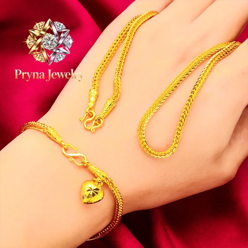 

Pryna Jewelry 24K Gold 3mm Fox Necklace & Bracelet Set | AU999 Pure Gold, slender fox silhouette, 3mm delicate size, lively for