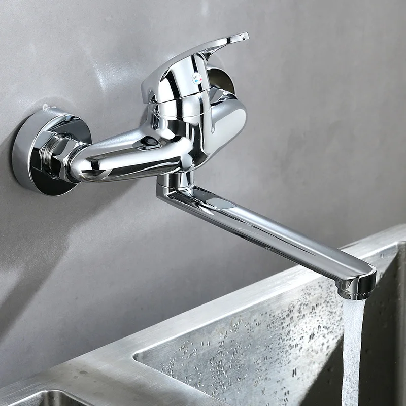 Chrome Kitchen Faucet Basin Sink Rotation Faucet Hot and Cold Water Mixer Tap Single Handle Bathroom Faucets Wall Mounted Tap
