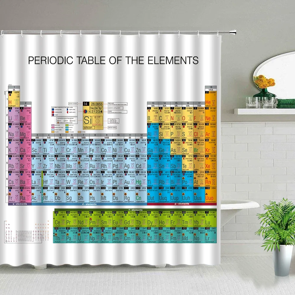 Periodic Table of Elements Shower Curtain in the Bathroom Decor Chemical Form Digital Print Waterproof Cloth Curtains With Hooks