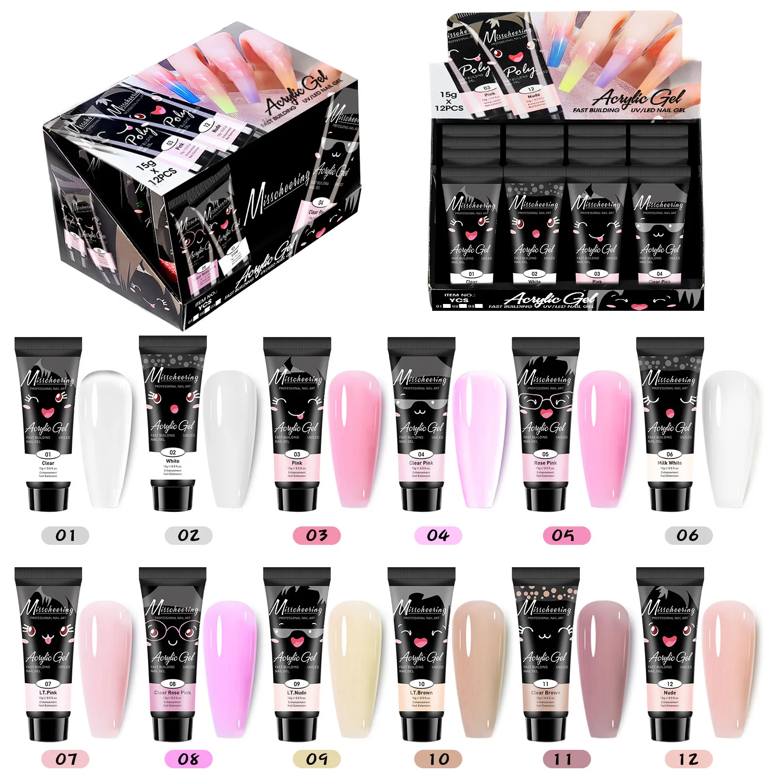 

Poly Nails Acryl Gel 60ml Builder UV LED Acrylgel Nails Extensions Acrylic Pink White Clear Glitter Acrylatic Hema Tpo Free Gel