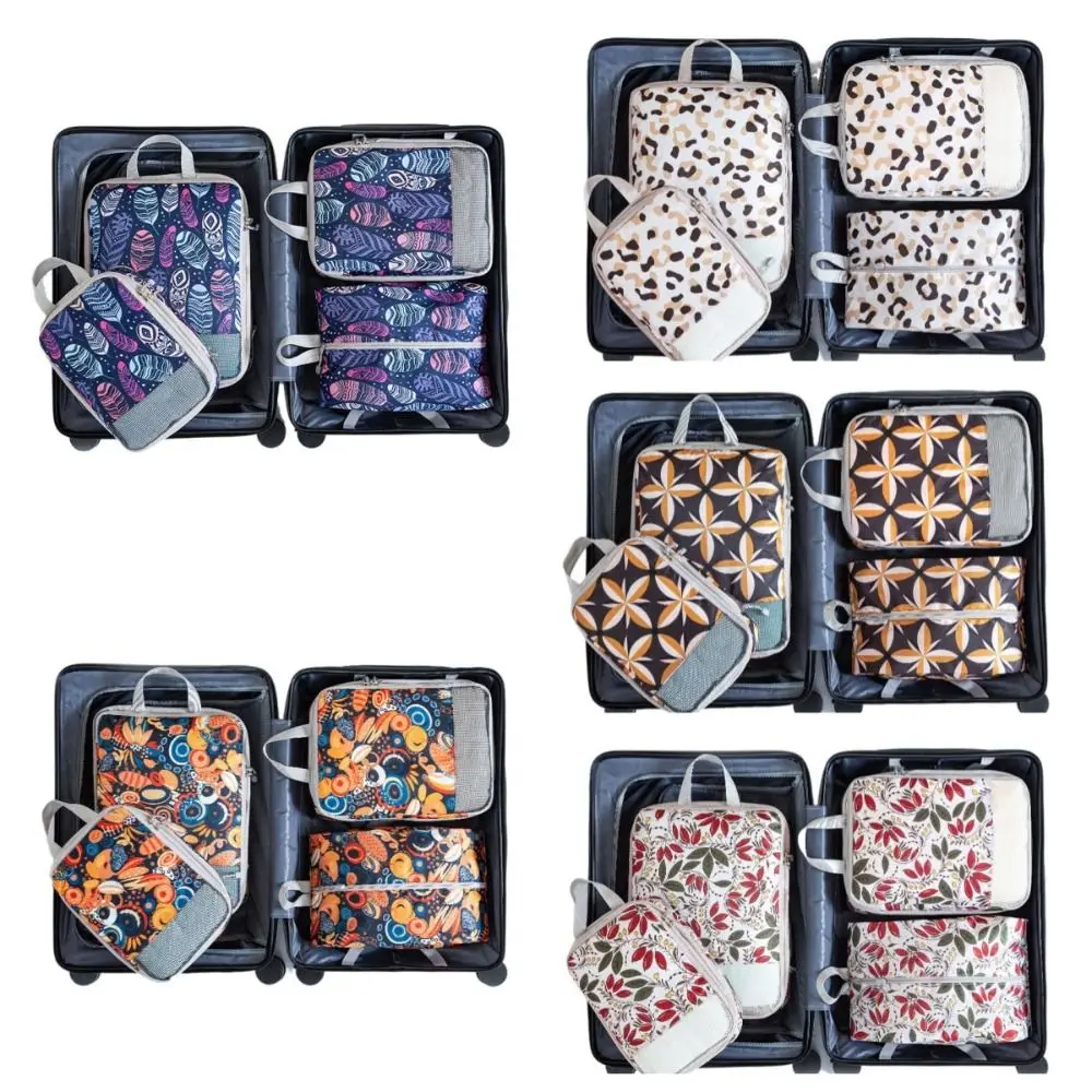 

4pcs/set Printed Compression Storage Bag Large Capacity Foldable Luggage Storage Bags Set Washable Expandable Suitcases Bag