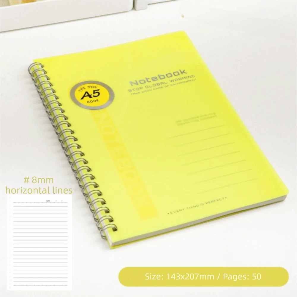

Durable PP Material A5 Spiral Notebook Flexible Coil Design Waterproof Cover PP Coil Notebook Lay-Flat Binding Minimalist Style