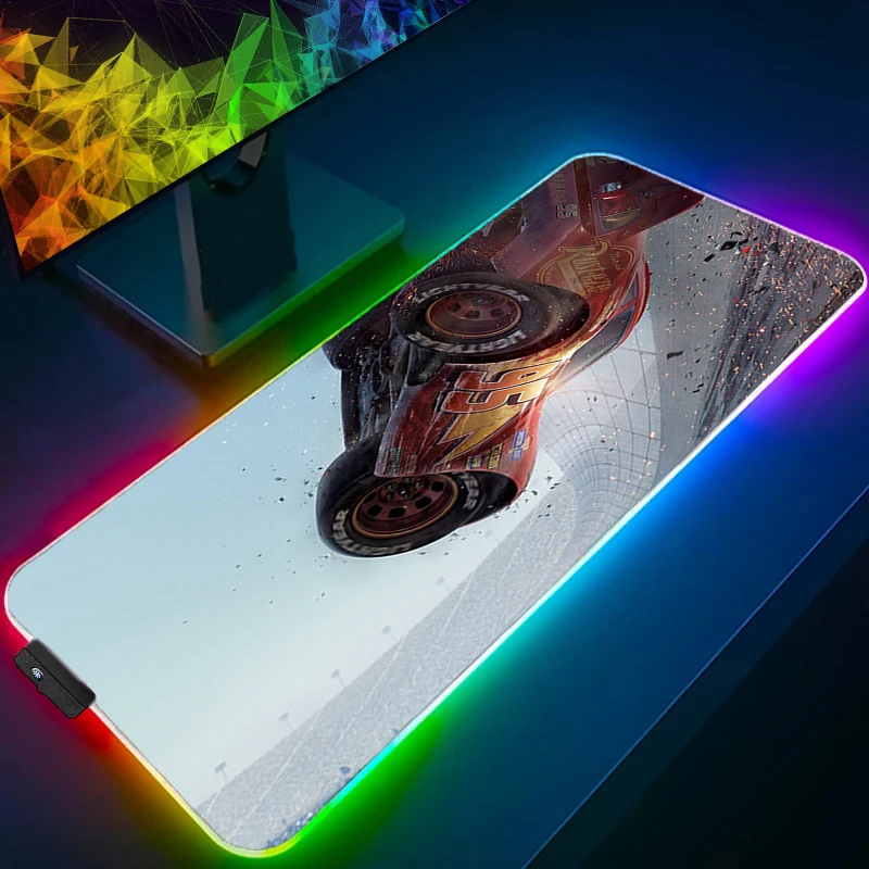 لوحة ماوس بإضاءة خلفية RGB حافة بيضاء ديزني سيارات ألعاب كبيرة LED للكمبيوتر لوحة ماوس ملحقات الألعاب حصيرة مكتبية للوحة المفاتيح #2