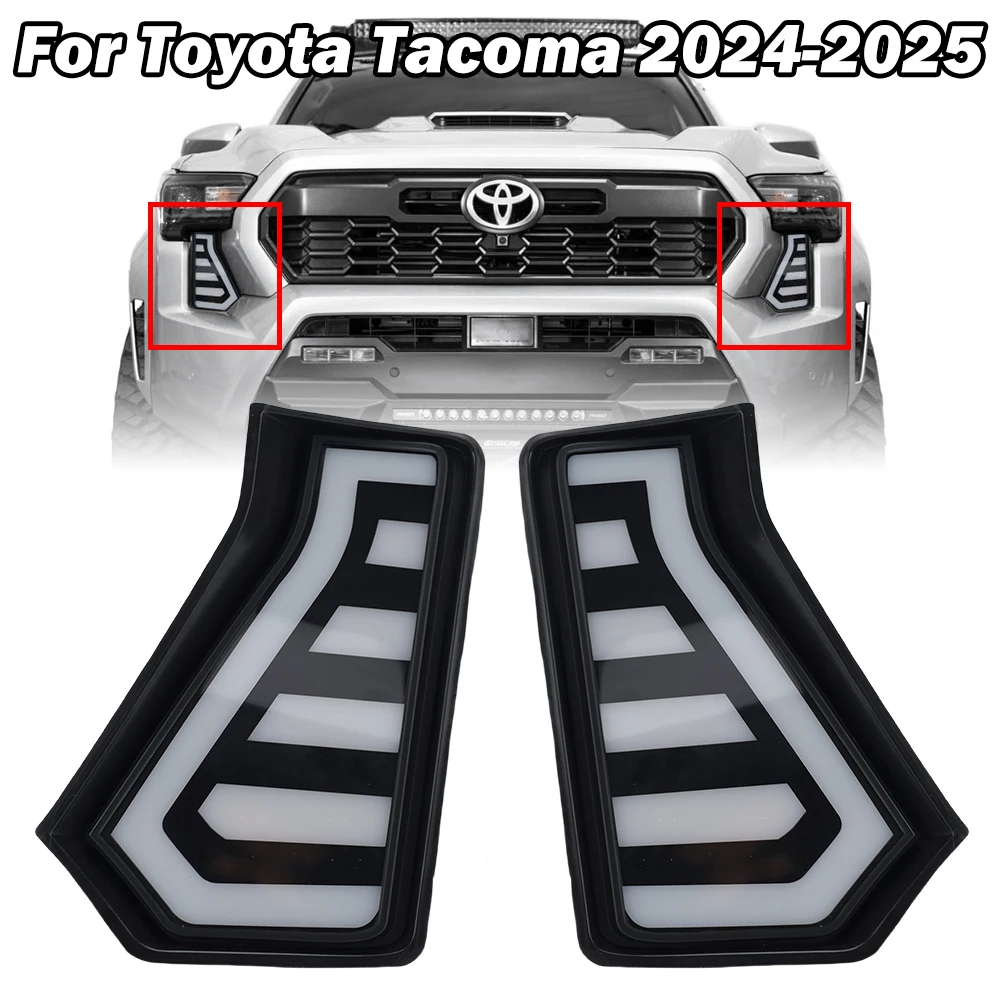 

Светодиодные ДХО для Toyota Tacoma 2024 2025 дневные ходовые огни с указателем поворота, противотуманные фары, передняя белая фара, автомобильный аксессуар