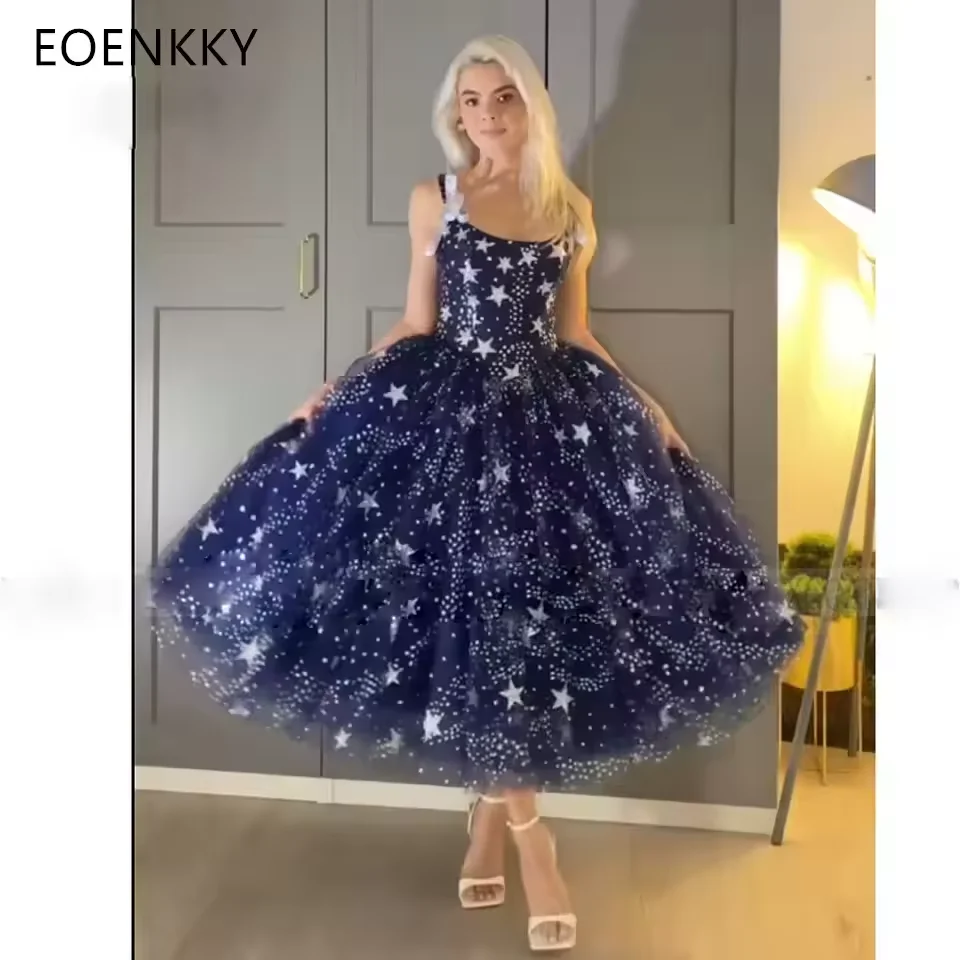 Robe de bal en Tulle scintillant, personnalisée, ligne a, longueur thé, robe de soirée de remise de diplôme, dos nu, robes de soirée formelles
