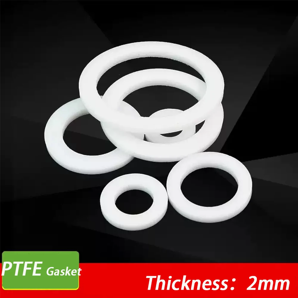 

10-30Pc Hard PTFE Gasket Flat Washer Thick 2mm OD 10mm-100mm Resistant to High&Low Temperature Anti-aging For Flange OD*ID*CS