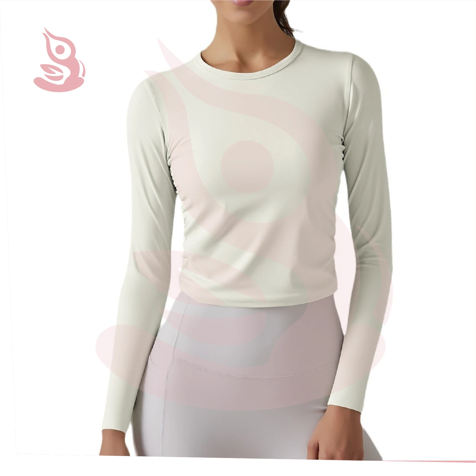 New Solid Double-sided Brocade Tight Fitting High Elasticity Waist Cinching YogaSuit Long Sleeved Sports Running Pula FitnessTop