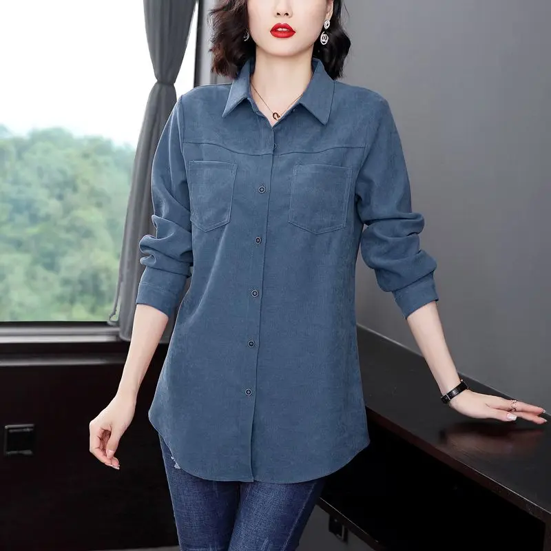 

Velvet Thickened Shirt Autumn Winter Clothes Women's Jacket New Loose Top Fashionable Cardigan Mid-length Shirt