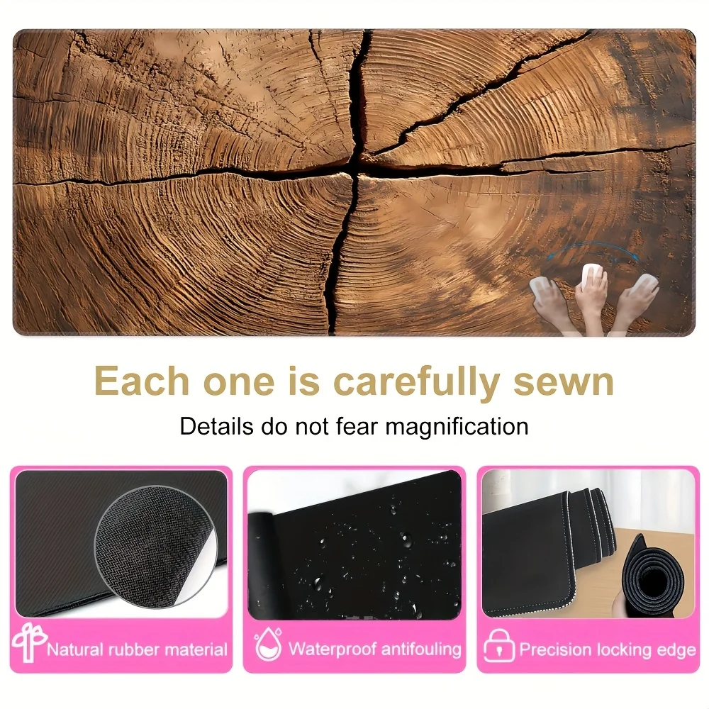 Alfombrilla de ratón XXL con diseño de grano de madera, alfombrilla de goma antideslizante para ordenador portátil, teclado grueso, accesorios para PC, diseño de borde de bloqueo