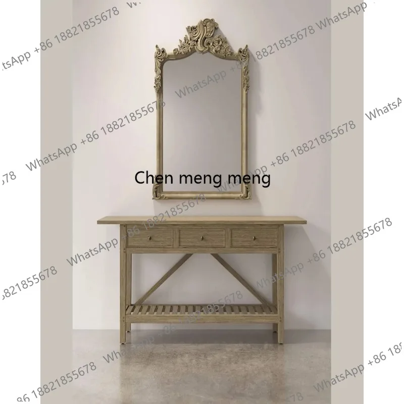 

Carved makeup dresser bathroom mirror vintage wall mounted background wall decorative mirror