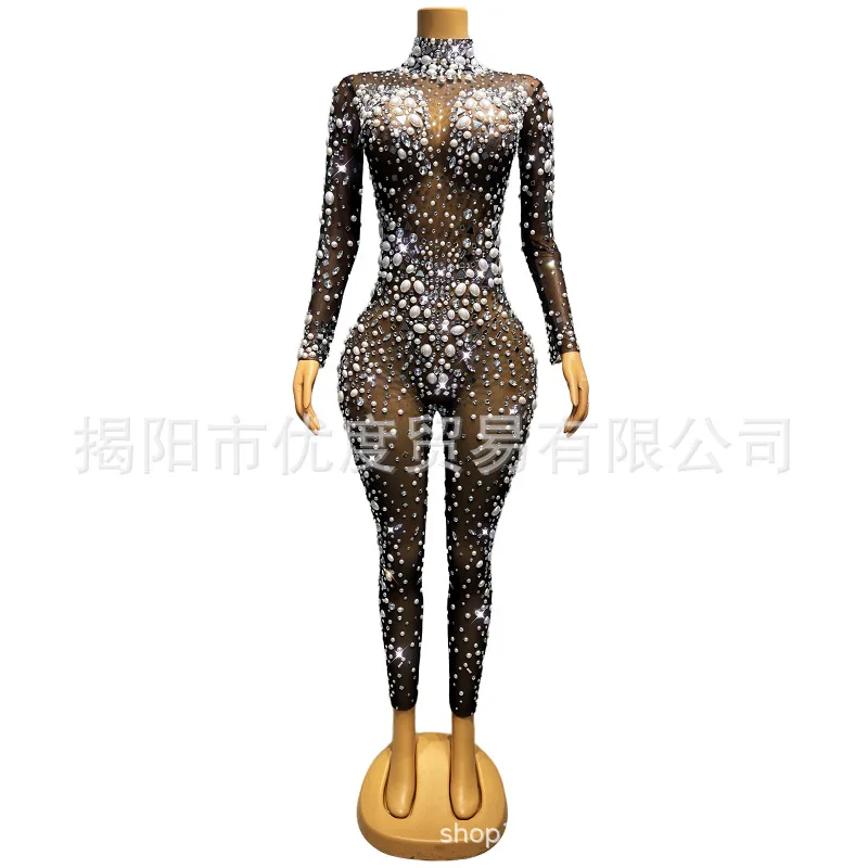 

Блестящее модное сексуальное облегающее перспективное сетчатое роскошное платье со стразами на день рождения, вечерние комбинезоны с галькой, вечерние платья, роскошные вечерние платья