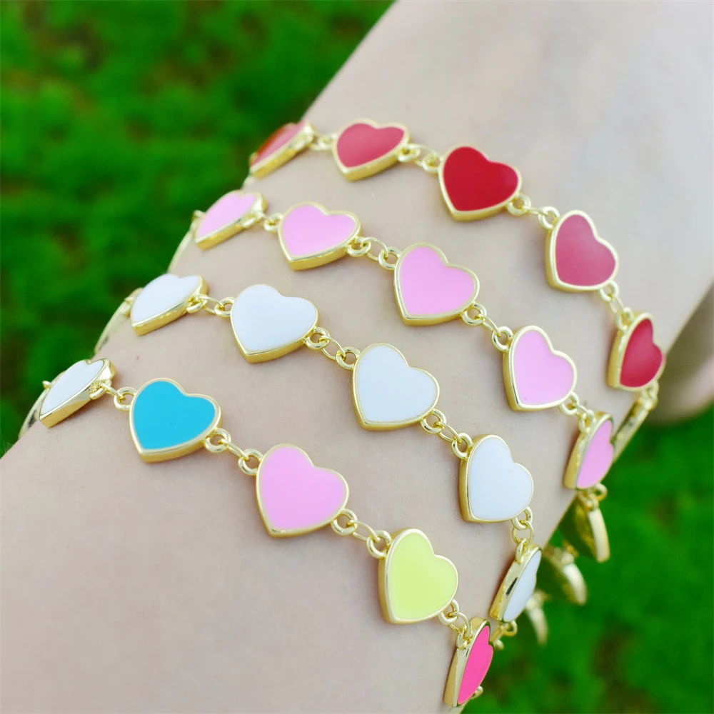 High Quality Ladies Fashion Love Bracelet Enamel Heart Shape Multicolor Lobster Buckle Adjustable Bracelet Jewelry Wholesale